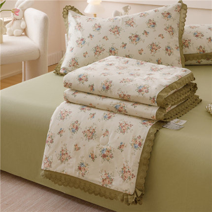 91家纺网 家纺一手货源 找家纺 （总）优被业 2025新款全棉韩式小碎花花边夏被全棉夏凉被空调被