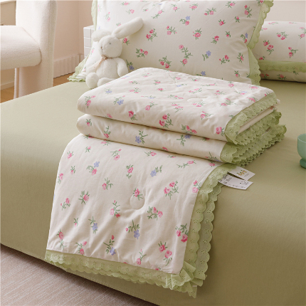 91家纺网 家纺一手货源 找家纺 （总）优被业 2025新款全棉韩式小碎花花边夏被全棉夏凉被空调被