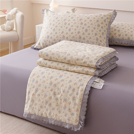 91家纺网 家纺一手货源 找家纺 （总）优被业 2025新款全棉韩式小碎花花边夏被全棉夏凉被空调被