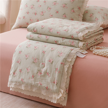 91家纺网 家纺一手货源 找家纺 （总）优被业 2025新款全棉韩式小碎花花边夏被全棉夏凉被空调被