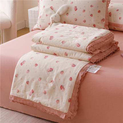 91家纺网 家纺一手货源 找家纺 （总）优被业 2025新款全棉韩式小碎花花边夏被全棉夏凉被空调被