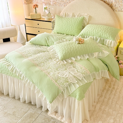 91家纺网 家纺一手货源 找家纺 （总）2025韩版法式公主风水洗棉立体花绣花床盖款四件套蕾丝床盖款夏被四件套