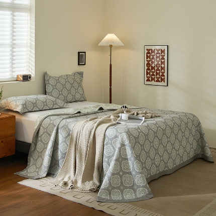 91家纺网 家纺一手货源 找家纺 （总）【2025】双层纱全棉提花双面可用床盖三件套可购单件可选直角或者圆角