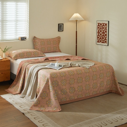 91家纺网 家纺一手货源 找家纺 （总）【2025】双层纱全棉提花双面可用床盖三件套可购单件可选直角或者圆角