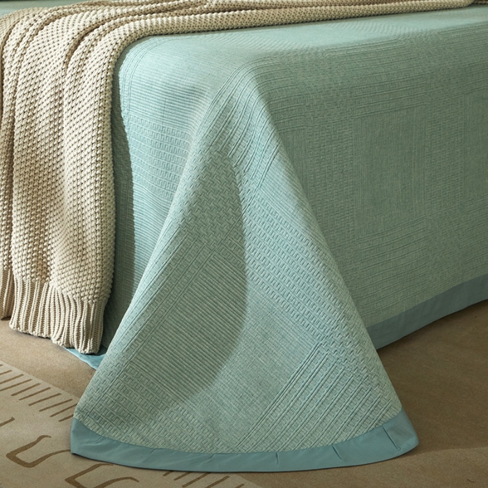 91家纺网 家纺一手货源 找家纺 【2025】双层纱全棉提花双面可用床盖三件套可购单件可选直角或者圆角 几何绿 券后最低实付价430元