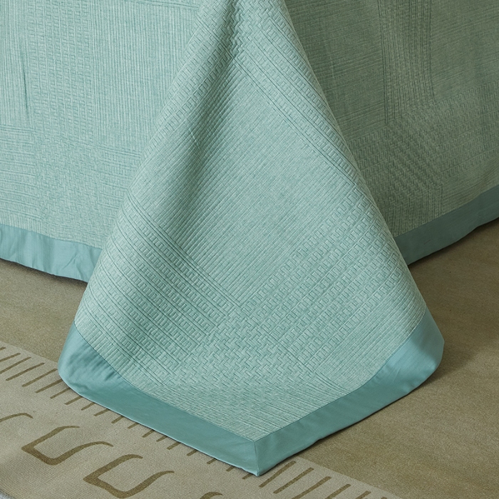 91家纺网 家纺一手货源 找家纺 【2025】双层纱全棉提花双面可用床盖三件套可购单件可选直角或者圆角 几何绿 券后最低实付价430元