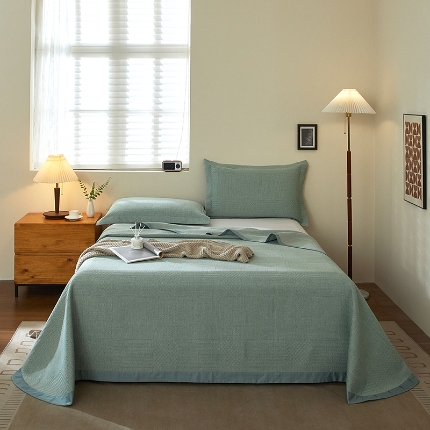 【2025】双层纱全棉提花双面可用床盖三件套可购单件可选直角或者圆角 几何绿 券后最低实付价430元