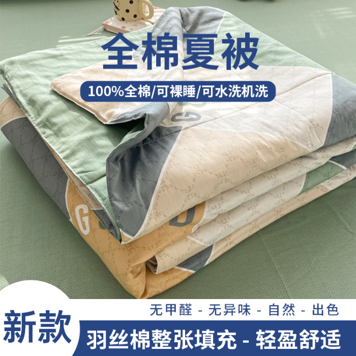 91家纺网 家纺一手货源 找家纺 帕拉美拉 2025新款全棉夏被羽丝棉款夏被四件套 街角咖啡-绿-羽丝棉