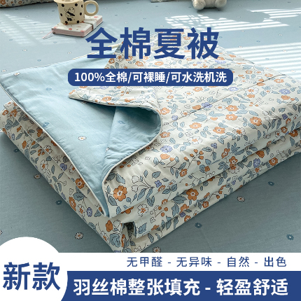 帕拉美拉 2025新款全棉夏被羽丝棉款夏被四件套 花香谷-桔-羽丝棉