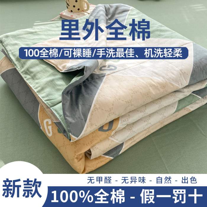 91家纺网 家纺一手货源 找家纺 帕拉美拉 2025新款全棉棉花夏被春秋被四件套 街角咖啡-绿-全棉棉花
