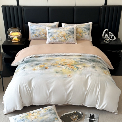 91家纺网 家纺一手货源 找家纺 （总） 2025新款 专版花型 A类 云朵亲肤棉数码印花四件套-倾城