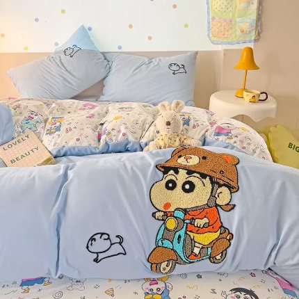 91家纺网 家纺一手货源 找家纺 茉礼 2025新款云朵棉毛巾绣印花四件套 小新外卖员