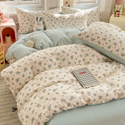 91家纺网 家纺一手货源 找家纺 （总）2025新品ins简约田园款棉全棉四件套单被套床单床笠