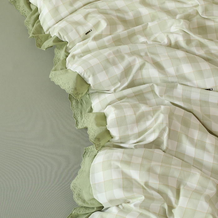 91家纺网 家纺一手货源 找家纺 苏米娜家纺 2025直播爆款公主风A类母婴级针织棉床盖四件套韩版花边针织棉双层纱四件套全棉纯棉复古风 格调-绿