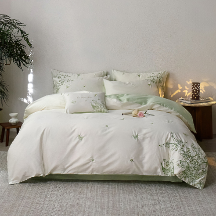 91家纺网 家纺一手货源 找家纺 （总）千朵森2025新款 A类长绒棉刺绣四件套-铃兰花语