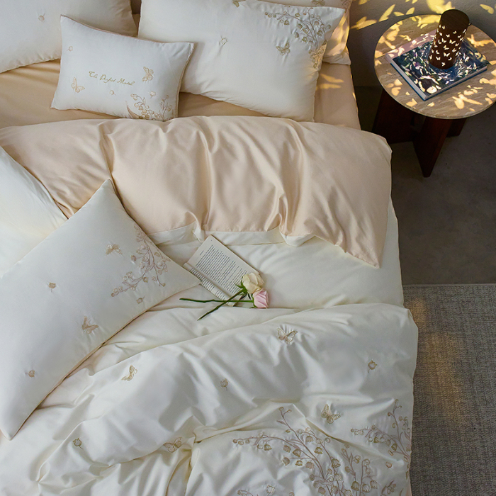 91家纺网 家纺一手货源 找家纺 （总）千朵森2025新款 A类长绒棉刺绣四件套-铃兰花语