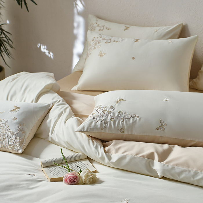 91家纺网 家纺一手货源 找家纺 （总）千朵森2025新款 A类长绒棉刺绣四件套-铃兰花语