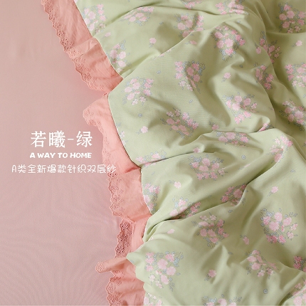 91家纺网 家纺一手货源 找家纺 （总）【苏米娜】2025春夏新款韩版复古花边A类有氧针织棉双层纱系列四件套