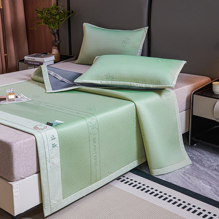 91家纺网 家纺一手货源 找家纺 （总）青雅席业 2025年新款7A抗菌母婴级纯乙纶PE刺绣凉感丝豆豆席