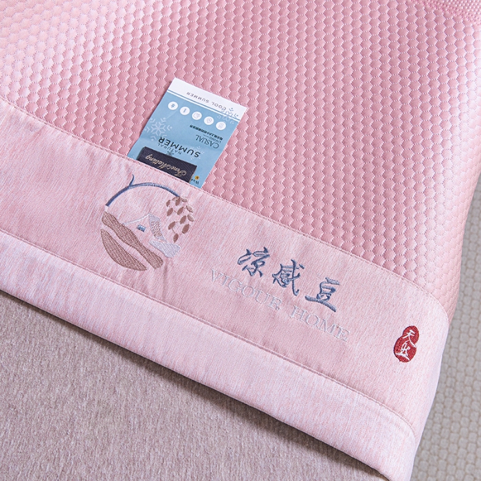 91家纺网 家纺一手货源 找家纺 （总）青雅席业 2025年新款7A抗菌母婴级纯乙纶PE刺绣凉感丝豆豆席