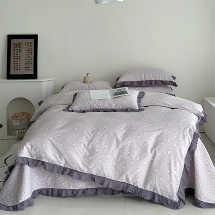 91家纺网 家纺一手货源 找家纺 （总）佰织鑫家居 2025新款全棉法式砂洗棉花床盖款被套四件套