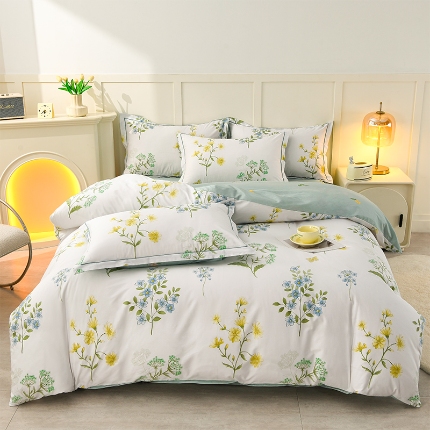 91家纺网 家纺一手货源 找家纺 润淳 2025全棉正宗13376四件套精梳棉印花纯棉三件套13372全棉四件套 浣溪花米