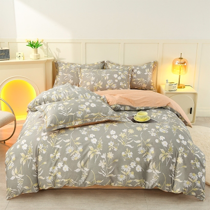 91家纺网 家纺一手货源 找家纺 润淳 2025全棉正宗13376四件套精梳棉印花纯棉三件套13372全棉四件套 梧叶华筑灰