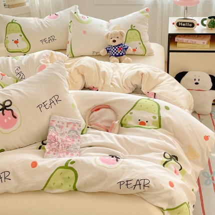91家纺网 家纺一手货源 找家纺 （总）2025新印花磨毛花园兔卡通水洗棉四件套床上用品