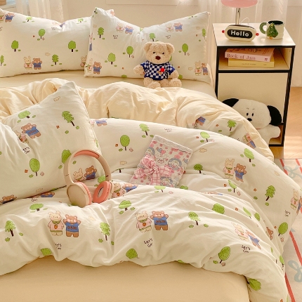 91家纺网 家纺一手货源 找家纺 （总）2025新印花磨毛花园兔卡通水洗棉四件套床上用品