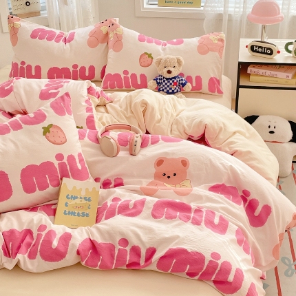 91家纺网 家纺一手货源 找家纺 （总）2025新印花磨毛花园兔卡通水洗棉四件套床上用品