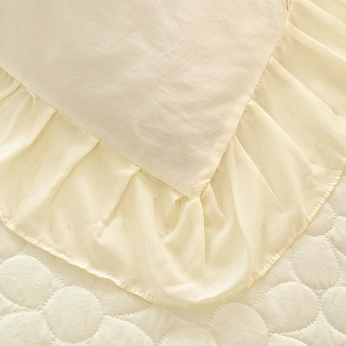 91家纺网 家纺一手货源 找家纺 2025韩版法式公主风水洗棉立体花绣花床盖款四件套蕾丝床盖款夏被四件套  法派甜心-奶昔白  