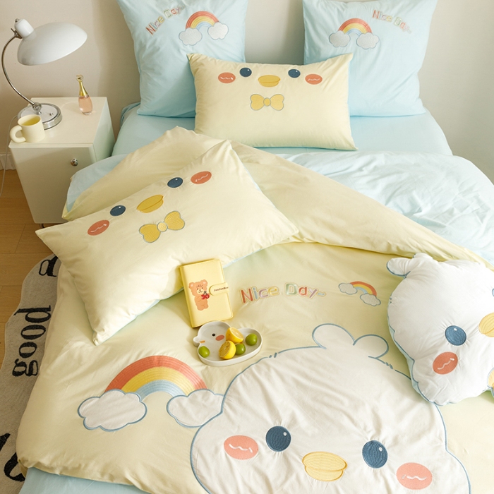 91家纺网 家纺一手货源 找家纺 （总）新款ins风全棉A类水洗棉贴布绣花四件套儿童三件套上下铺床套件