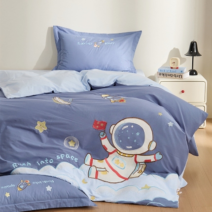 91家纺网 家纺一手货源 找家纺 （总）新款ins风全棉A类40s水洗棉贴布绣花四件套儿童三件套上下铺床套件