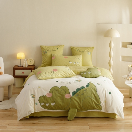 91家纺网 家纺一手货源 找家纺 （总）新款ins风全棉A类40s水洗棉贴布绣花四件套儿童三件套上下铺床套件