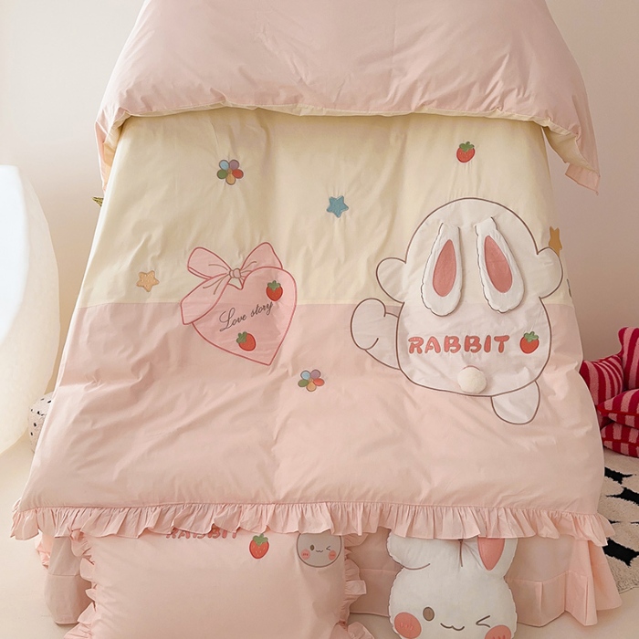 91家纺网 家纺一手货源 找家纺 （总）新款ins风全棉A类40s水洗棉贴布绣花四件套儿童三件套上下铺床套件