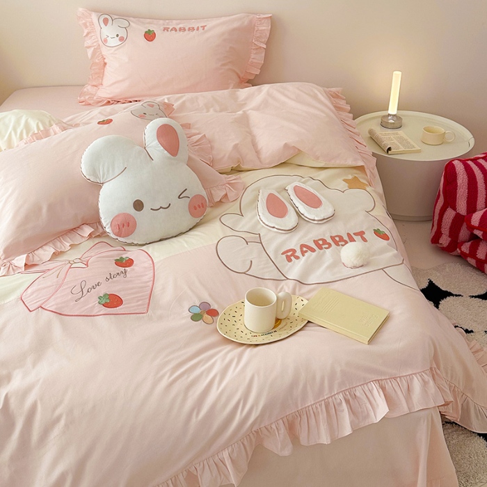 91家纺网 家纺一手货源 找家纺 （总）新款ins风全棉A类40s水洗棉贴布绣花四件套儿童三件套上下铺床套件