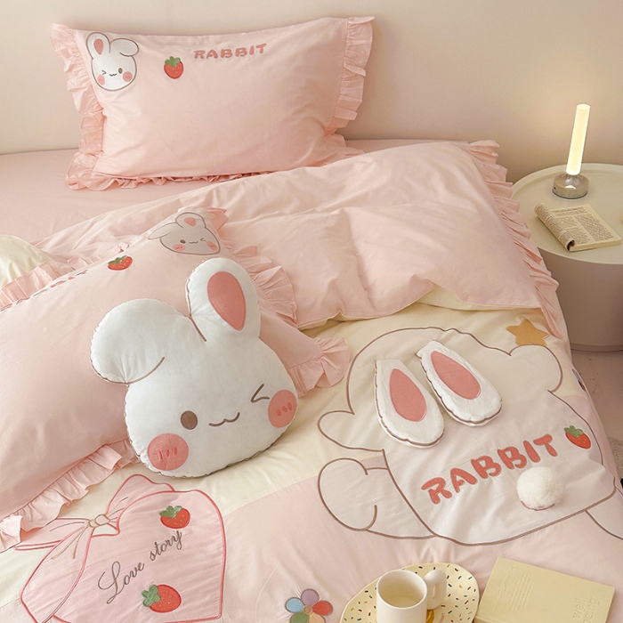 91家纺网 家纺一手货源 找家纺 （总）新款ins风全棉A类40s水洗棉贴布绣花四件套儿童三件套上下铺床套件