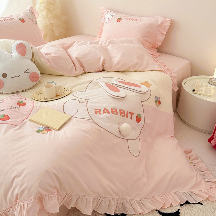 91家纺网 家纺一手货源 找家纺 （总）新款ins风全棉A类40s水洗棉贴布绣花四件套儿童三件套上下铺床套件