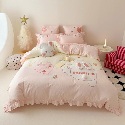 91家纺网 家纺一手货源 找家纺 （总）绒梦里2025年全棉A类40s水洗棉贴布绣花四件套儿童三件套上下铺床套件