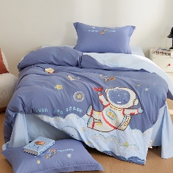 91家纺网 家纺一手货源 找家纺 （总）绒梦里2025年全棉A类40s水洗棉贴布绣花四件套儿童三件套上下铺床套件,宇航梦,长耳兔,开心芝士,小鳄莱莱,彩虹鸭