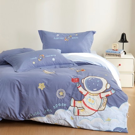 91家纺网 家纺一手货源 找家纺 （总）2025款A类全棉水洗棉贴布绣四件套全棉卡通儿童三件套公主上下铺床套件