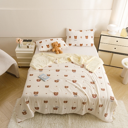 91家纺网 家纺一手货源 找家纺 绒梦里2025A类高克重有氨印花凉感冰豆豆夏被直播爆款儿童学生夏凉被空调被