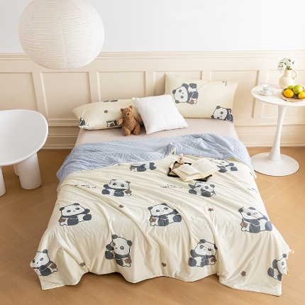 91家纺网 家纺一手货源 找家纺 绒梦里2025A类高克重有氨印花凉感冰豆豆夏被直播爆款儿童学生夏凉被空调被