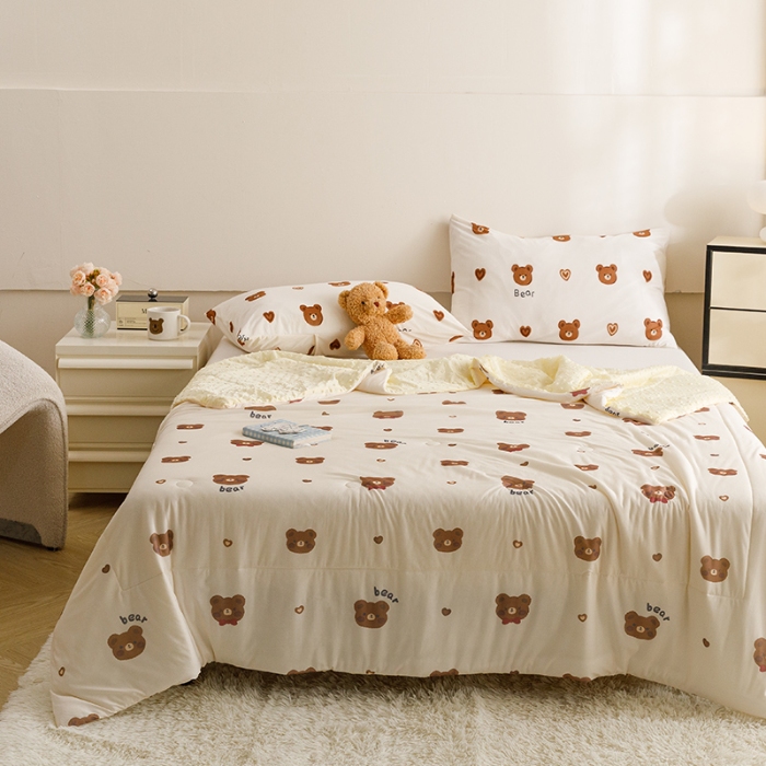 91家纺网 家纺一手货源 找家纺 绒梦里2025A类高克重有氨印花凉感冰豆豆夏被直播爆款儿童学生夏凉被空调被