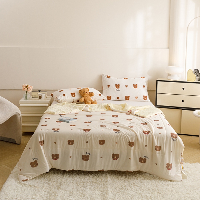 91家纺网 家纺一手货源 找家纺 绒梦里2025A类高克重有氨印花凉感冰豆豆夏被直播爆款儿童学生夏凉被空调被