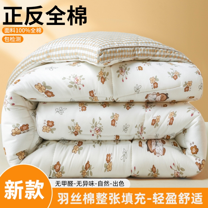 91家纺网 家纺一手货源 找家纺 帕拉美拉 2025新款100%全棉小清新立体冬被学生被子被芯 花园漫步