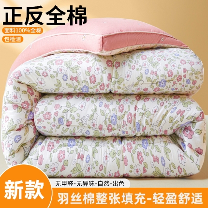 91家纺网 家纺一手货源 找家纺 帕拉美拉 2025新款100%全棉小清新立体冬被学生被子被芯 花香谷粉
