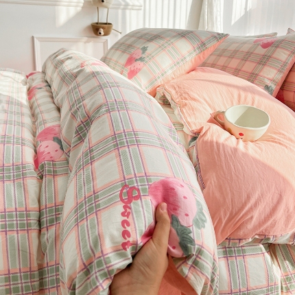 91家纺网 家纺一手货源 找家纺 （总）2025新洗水棉四件套ins萌兔卡通风亲肤磨毛学生三件套