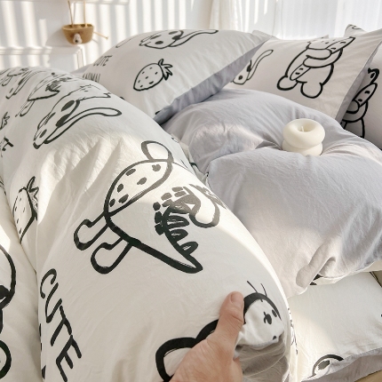 91家纺网 家纺一手货源 找家纺 （总）2025新洗水棉四件套ins萌兔卡通风亲肤磨毛学生三件套