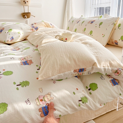 91家纺网 家纺一手货源 找家纺 （总）2025新洗水棉四件套ins萌兔卡通风亲肤磨毛学生三件套